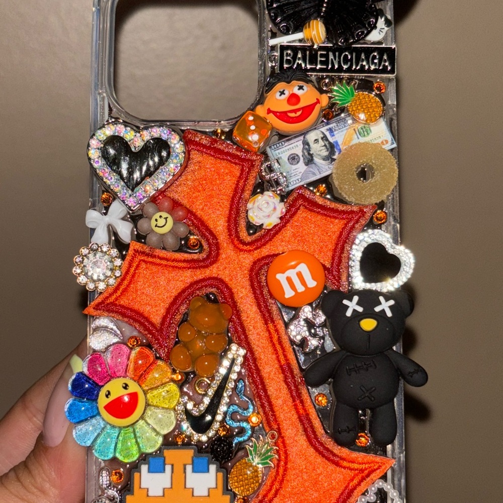 Balenciaga Vibrant Embellished Phone Case - Orange and Black